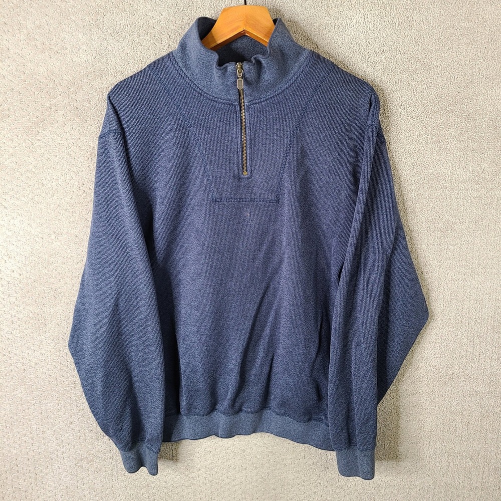 Roundtree & Yorke Sweater Mens M Blue Quarter Zip Cotton Ribbed Pullover Casual